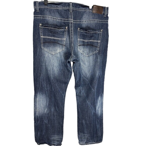 Bleecker & Mercer Jeans Sport Moto Blue Denim Mens 38x32 - Picture 4 of 6